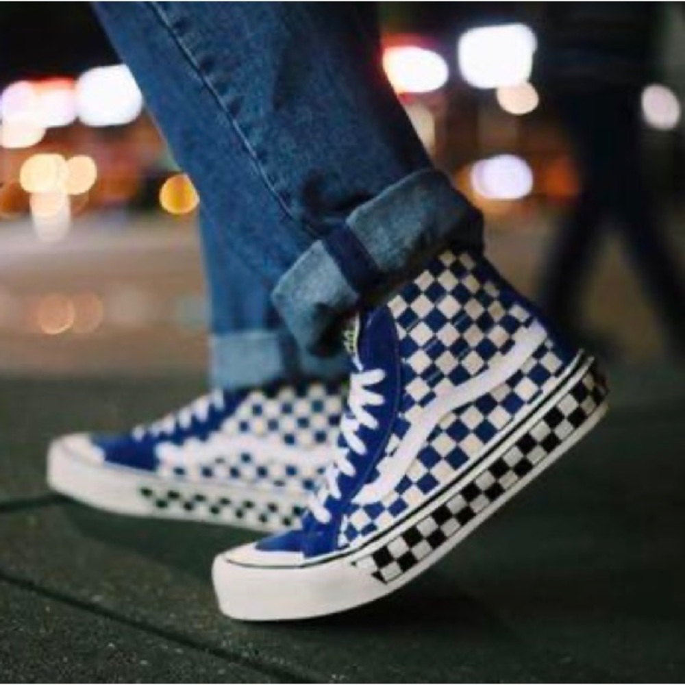 Vans Super SK8-HI Black/White Checkerboard Unisex Skate Shoes